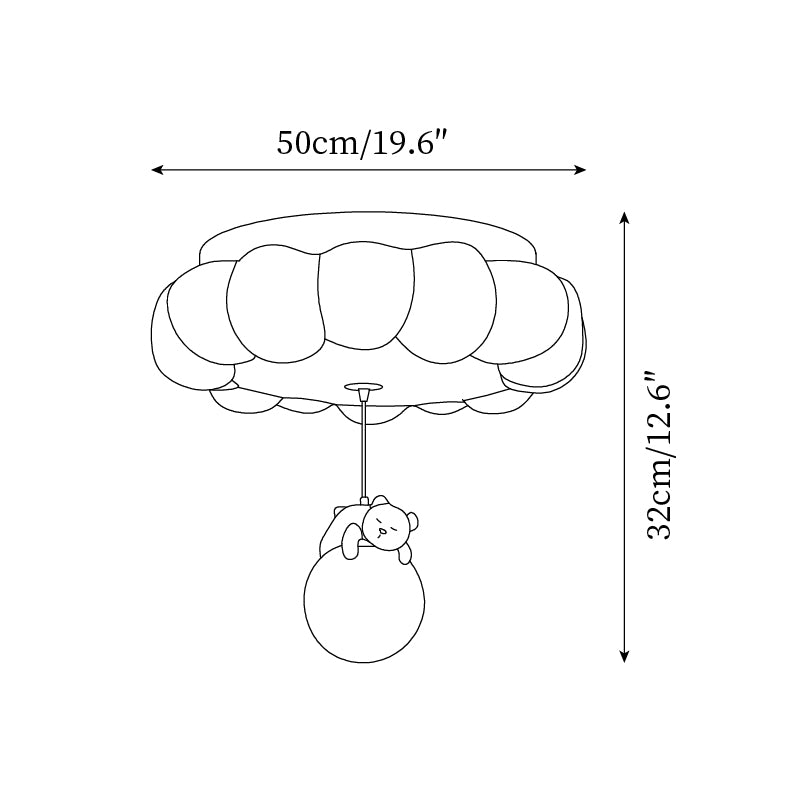 LED Ceiling Light Acrylic and Metal 50cm Diameter | Bear and Cloud Design | Soft Warm White Lighting for Kids Rooms