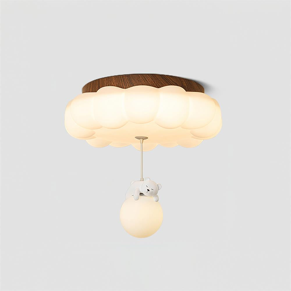 LED Ceiling Light Acrylic and Metal 50cm Diameter | Bear and Cloud Design | Soft Warm White Lighting for Kids Rooms
