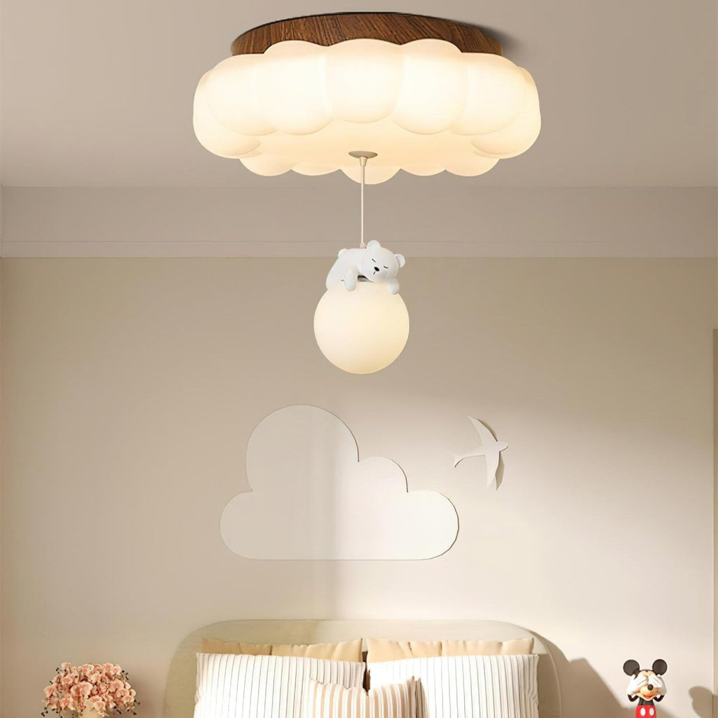 LED Ceiling Light Acrylic and Metal 50cm Diameter | Bear and Cloud Design | Soft Warm White Lighting for Kids Rooms