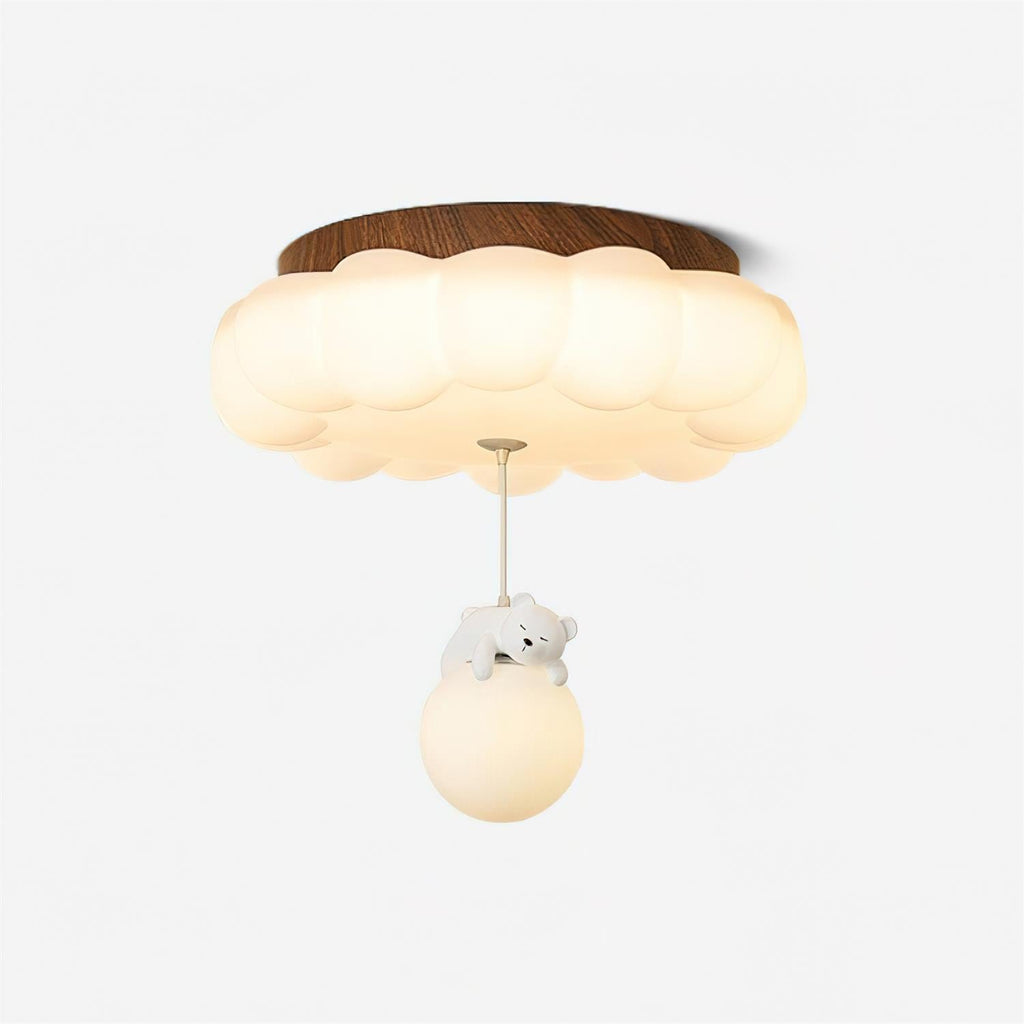 LED Ceiling Light Acrylic and Metal 50cm Diameter | Bear and Cloud Design | Soft Warm White Lighting for Kids Rooms