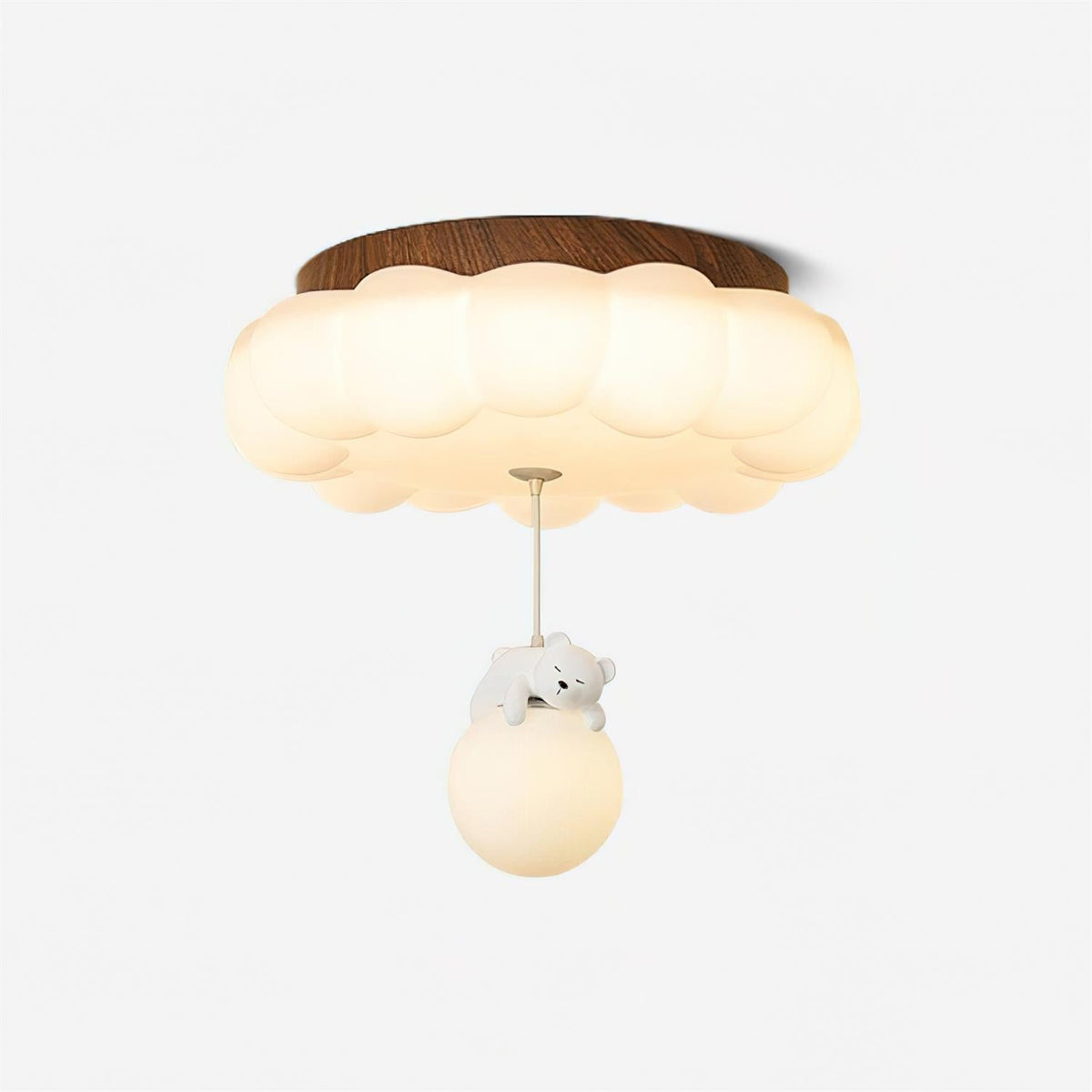 LED Ceiling Light Acrylic and Metal 50cm Diameter | Bear and Cloud Design | Soft Warm White Lighting for Kids Rooms