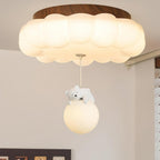LED Ceiling Light Acrylic and Metal 50cm Diameter | Bear and Cloud Design | Soft Warm White Lighting for Kids Rooms