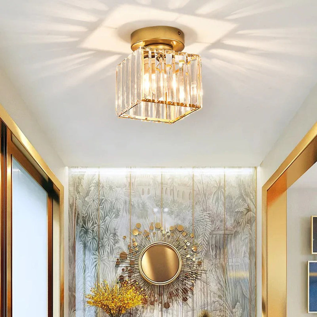 Crystal Metal Cube Ceiling Light