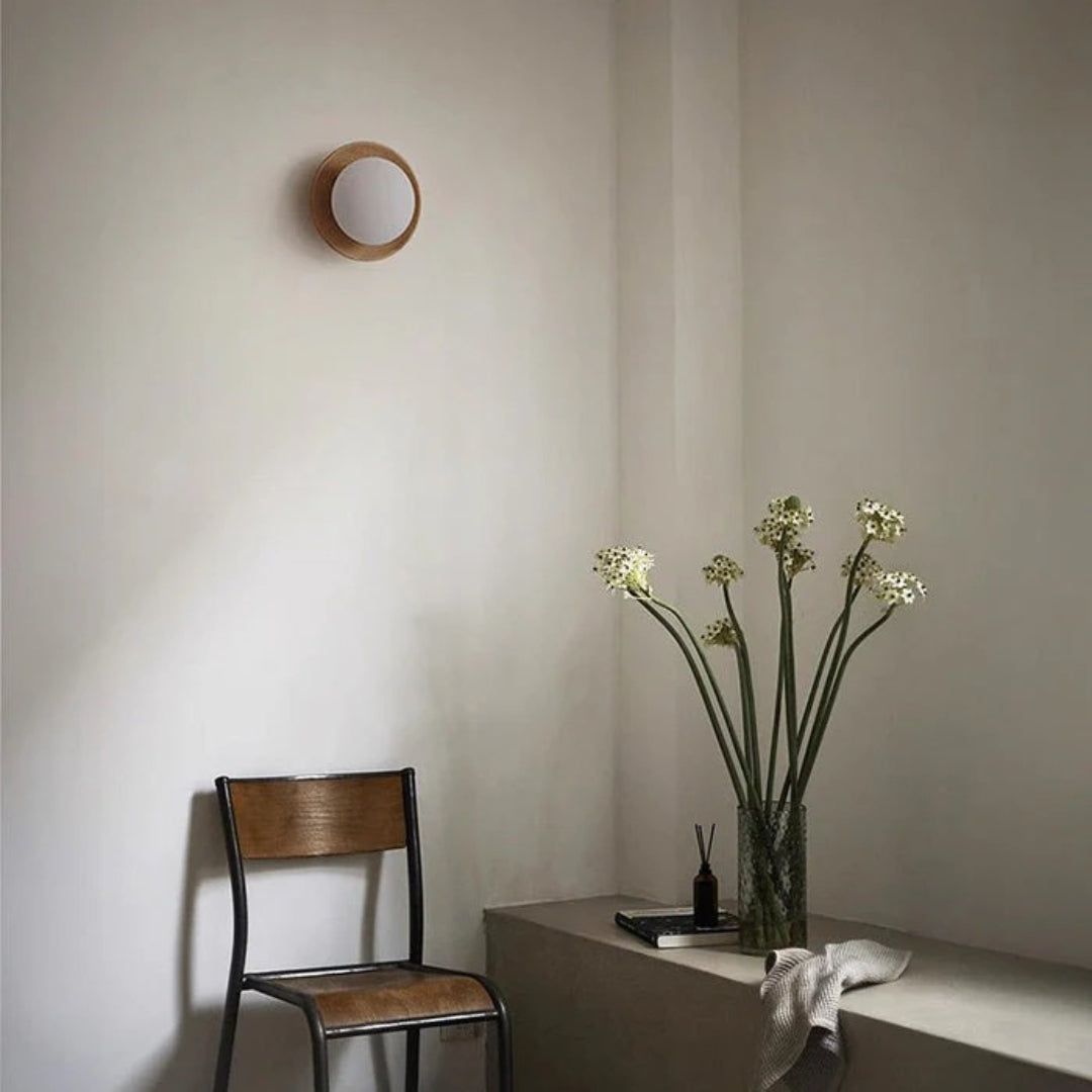 Wooden Round Wall Light