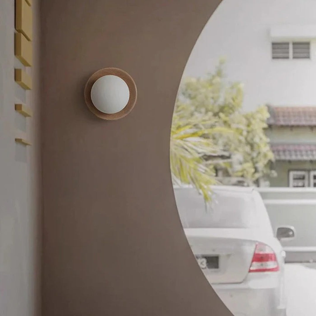 Wooden Round Wall Light