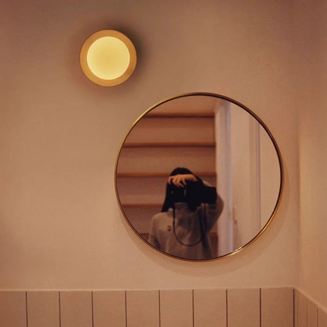Wooden Round Wall Light