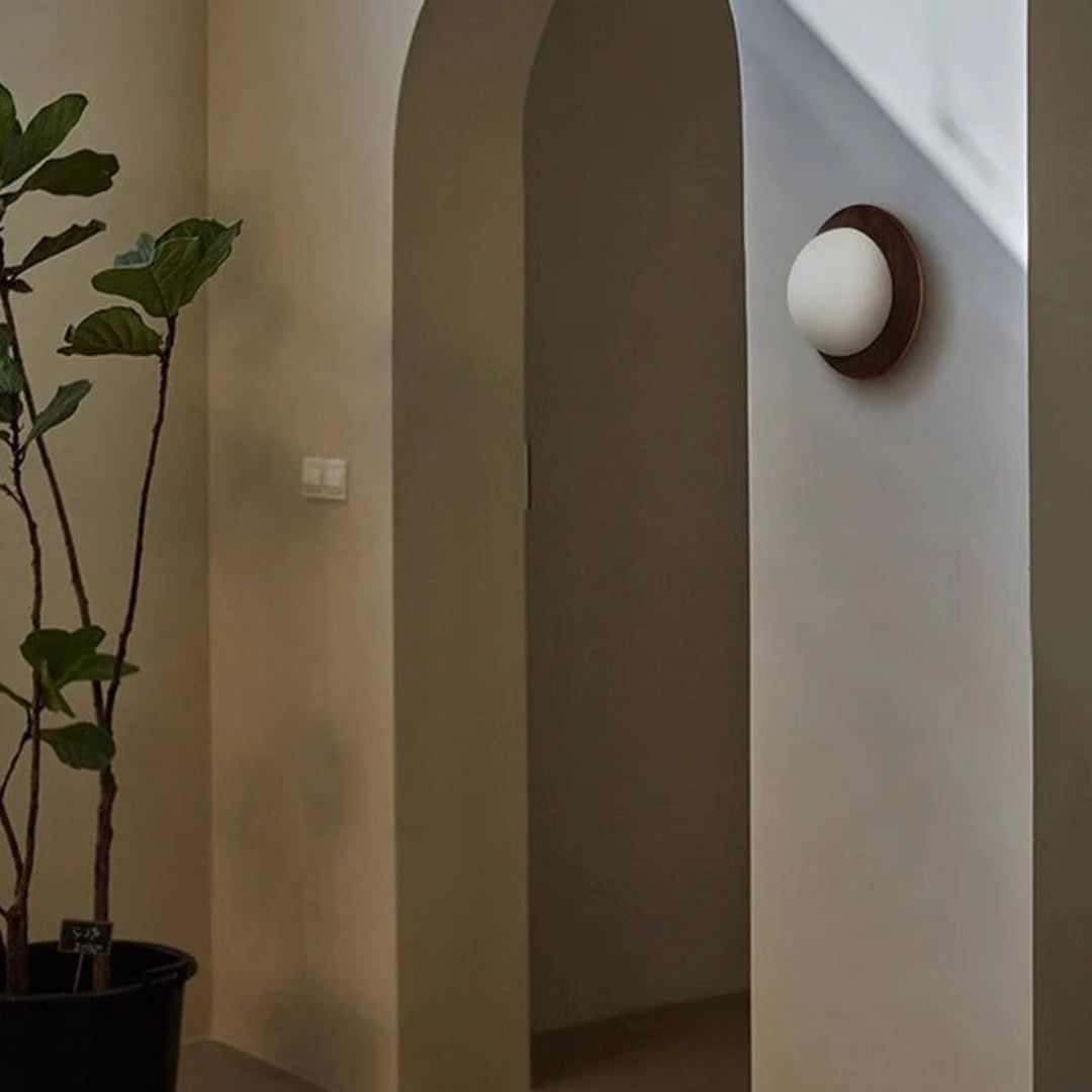 Wooden Round Wall Light