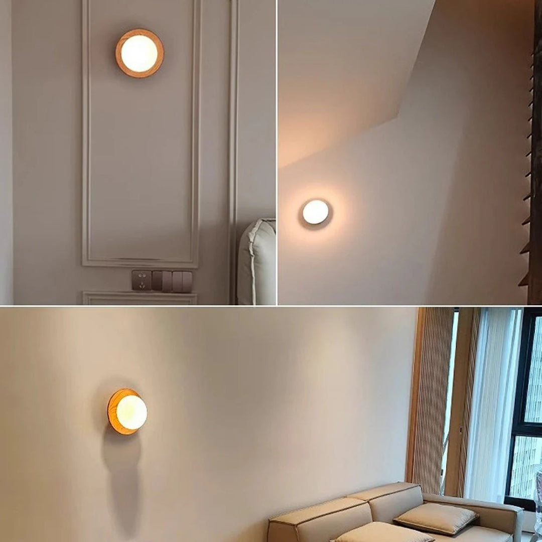 Wooden Round Wall Light