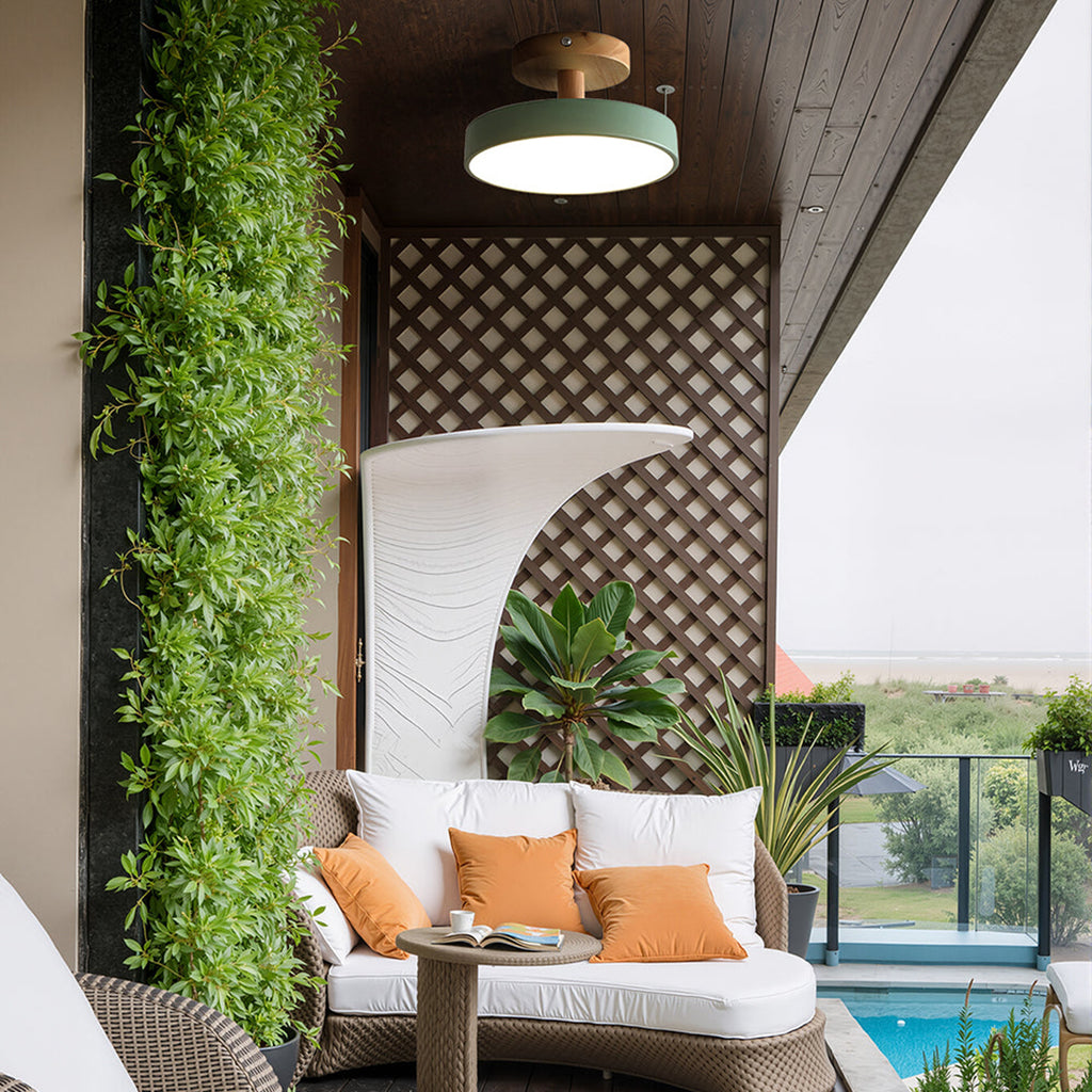 Green Ceiling Lamp – Modern Minimalist Design With Wood And Gold Accents