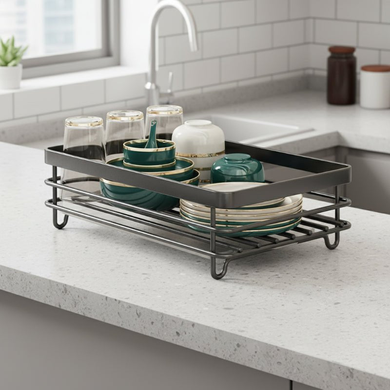 Collapsible Dish Drying Rack Stainless Steel | Space-Saving Foldable Design | Non-Slip Silicone Feet for Kitchen Counters