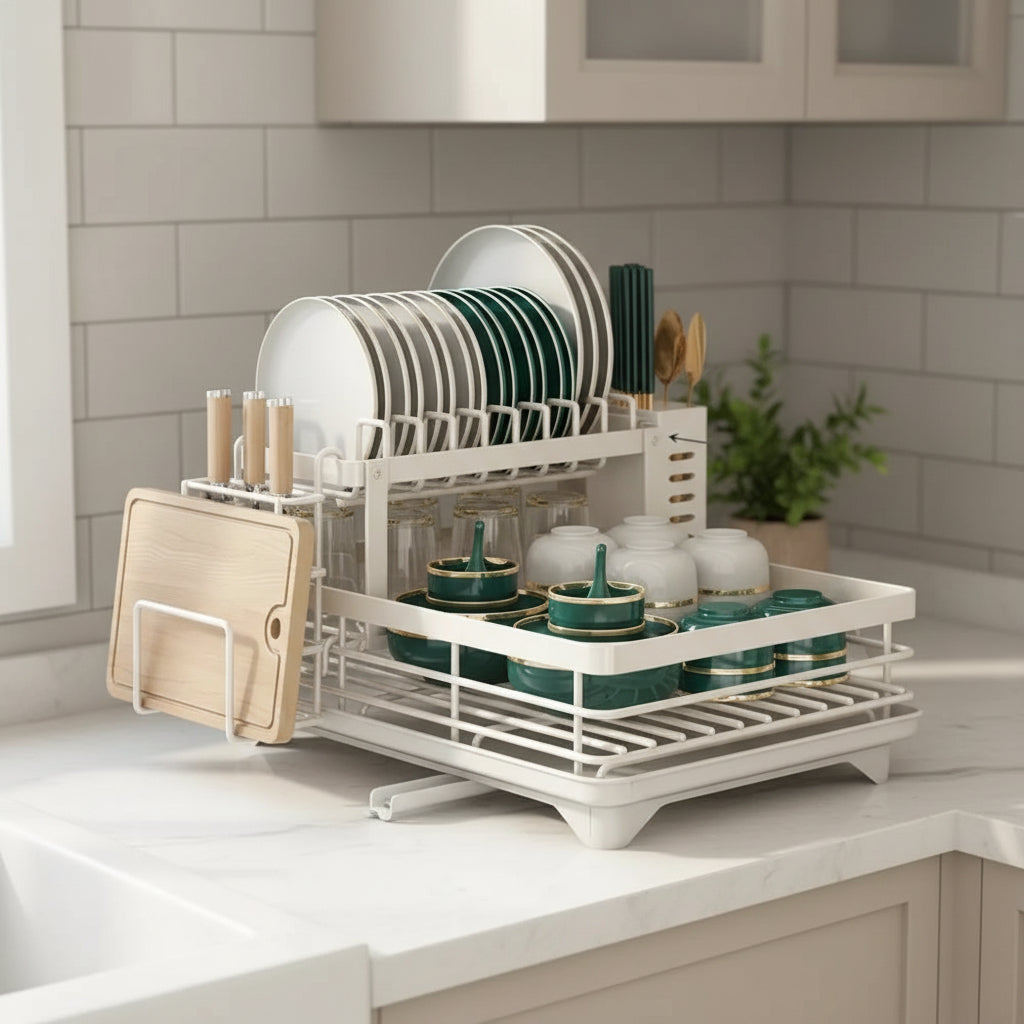Collapsible Dish Drying Rack Stainless Steel | Space-Saving Foldable Design | Non-Slip Silicone Feet for Kitchen Counters