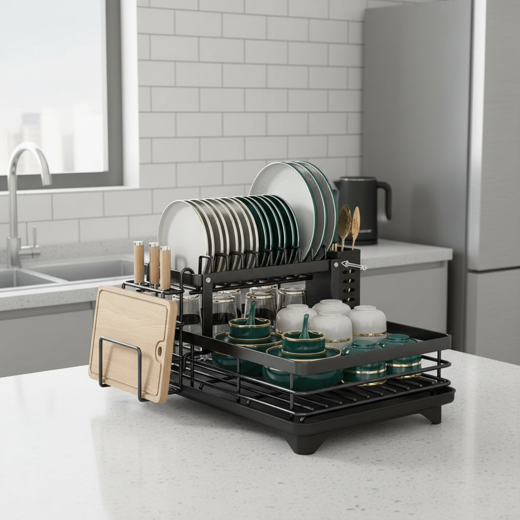 Collapsible Dish Drying Rack Stainless Steel | Space-Saving Foldable Design | Non-Slip Silicone Feet for Kitchen Counters