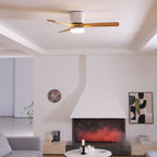 Ceiling Fan with Light Sycamore Wood Blades | Silent 6-Speed DC Motor | Flush Mount Nordic Design for Home Interiors