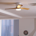 Ceiling Fan with Light Sycamore Wood Blades | Silent 6-Speed DC Motor | Flush Mount Nordic Design for Home Interiors