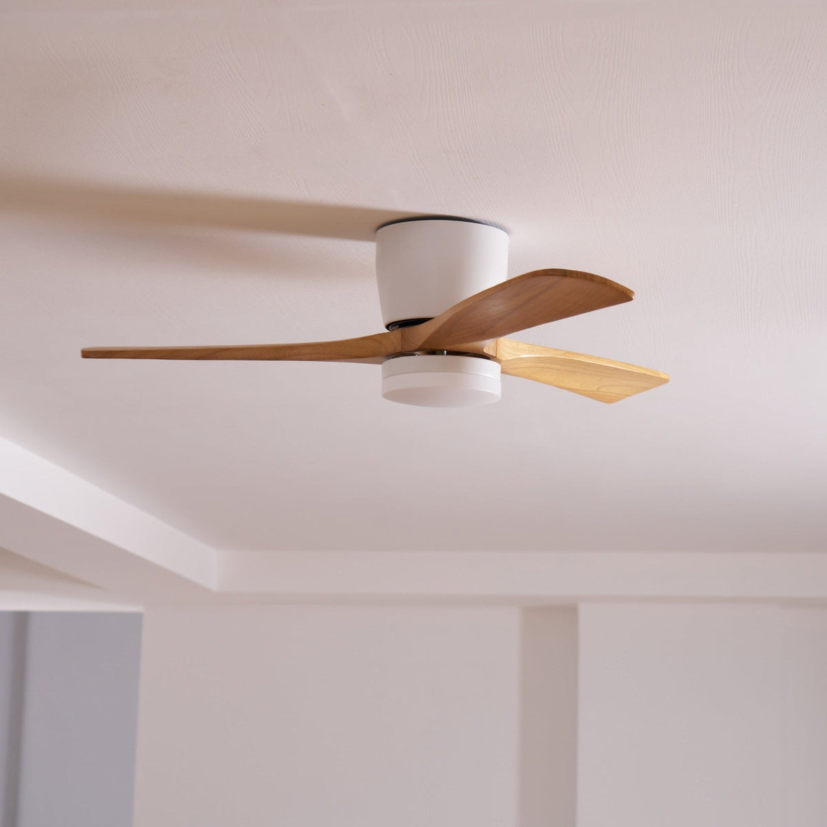 Ceiling Fan with Light Sycamore Wood Blades | Silent 6-Speed DC Motor | Flush Mount Nordic Design for Home Interiors