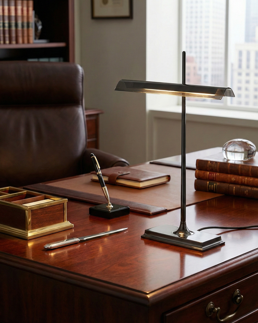 Desk Lamp Aluminum and Optical Acrylic | Integrated LED 3000K | USB Charging Port | Touch Dimmer and Weighted Base