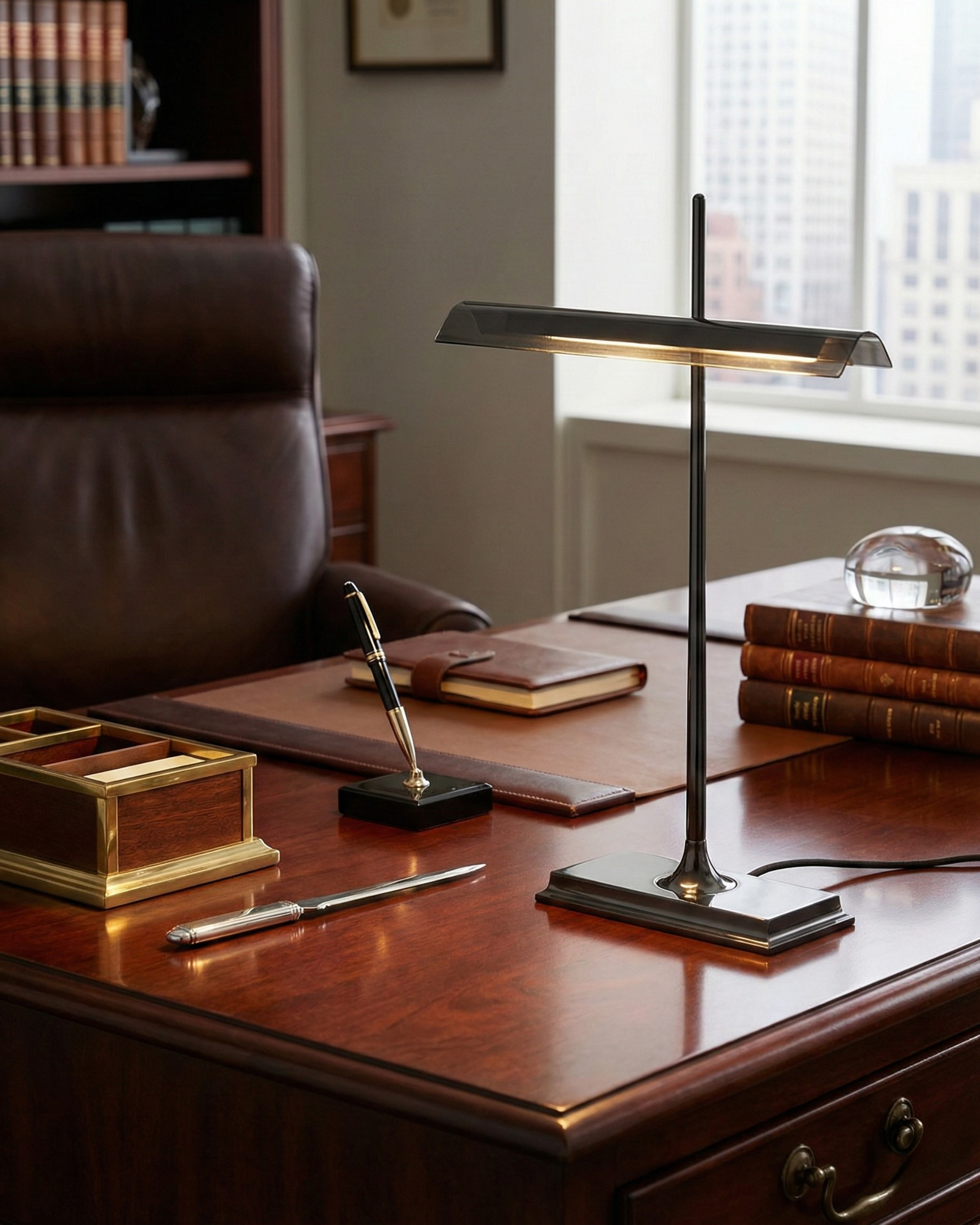 Desk Lamp Aluminum and Optical Acrylic | Integrated LED 3000K | USB Charging Port | Touch Dimmer and Weighted Base