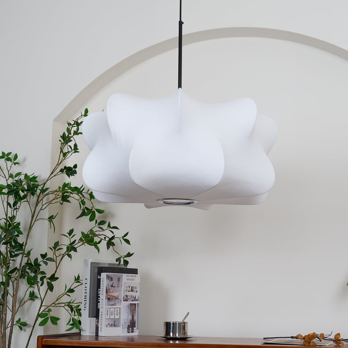 Mulberry Silk Pendant Light | Adjustable Metal Suspension | Soft Diffused Lighting for Living Rooms and Bedrooms