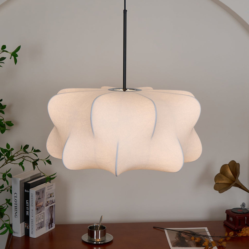 Mulberry Silk Pendant Light | Adjustable Metal Suspension | Soft Diffused Lighting for Living Rooms and Bedrooms
