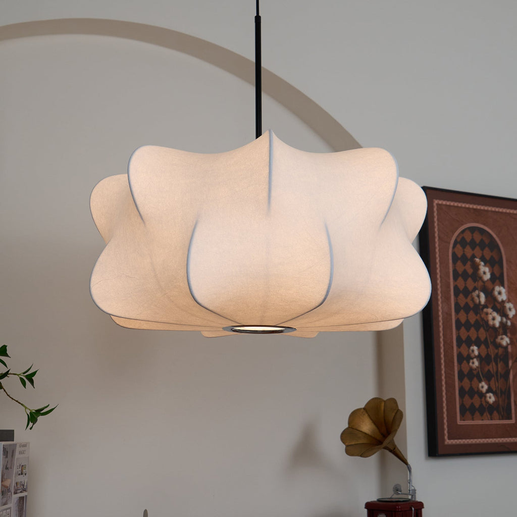 Mulberry Silk Pendant Light | Adjustable Metal Suspension | Soft Diffused Lighting for Living Rooms and Bedrooms