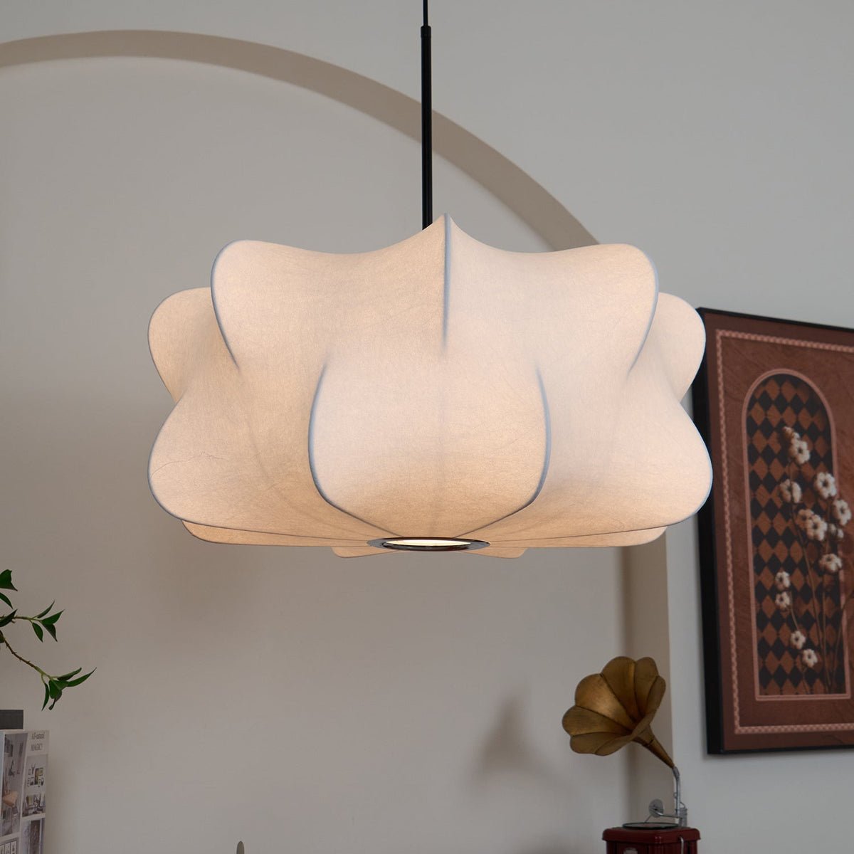 Mulberry Silk Pendant Light | Adjustable Metal Suspension | Soft Diffused Lighting for Living Rooms and Bedrooms