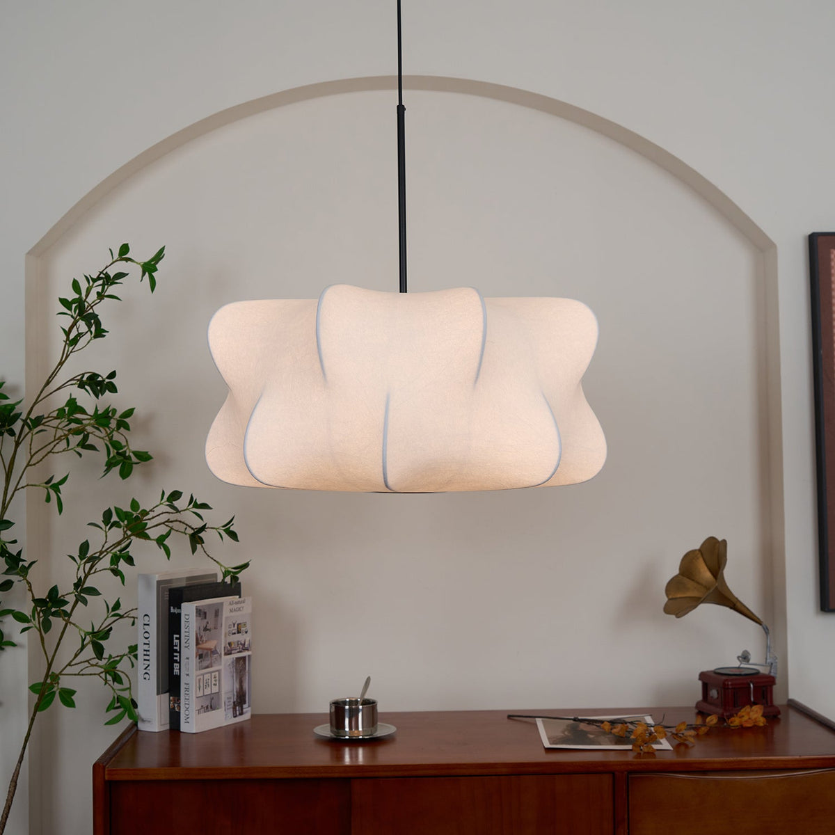 Mulberry Silk Pendant Light | Adjustable Metal Suspension | Soft Diffused Lighting for Living Rooms and Bedrooms