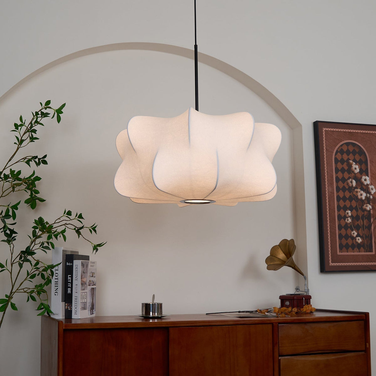 Mulberry Silk Pendant Light | Adjustable Metal Suspension | Soft Diffused Lighting for Living Rooms and Bedrooms