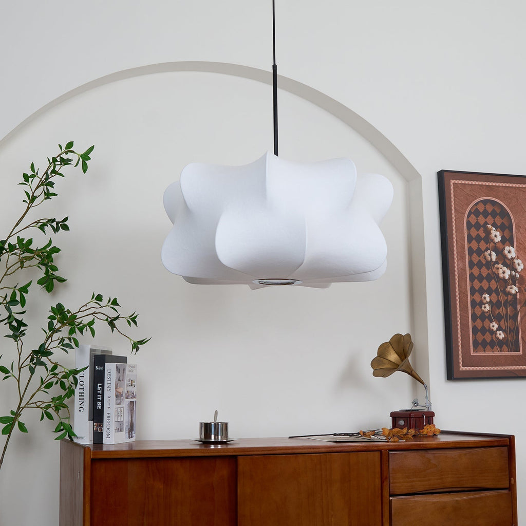 Mulberry Silk Pendant Light | Adjustable Metal Suspension | Soft Diffused Lighting for Living Rooms and Bedrooms