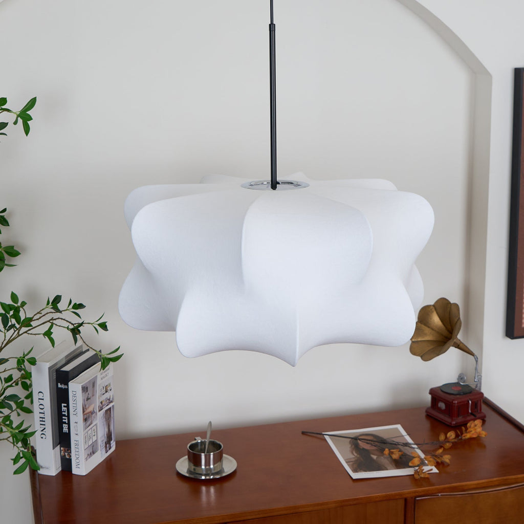 Mulberry Silk Pendant Light | Adjustable Metal Suspension | Soft Diffused Lighting for Living Rooms and Bedrooms