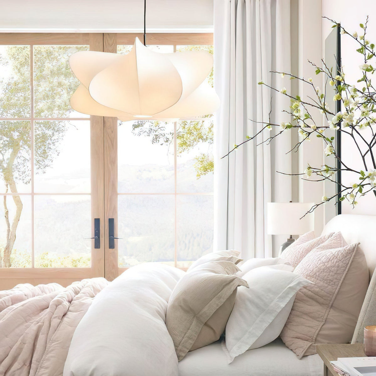 Mulberry Silk Pendant Light | Adjustable Metal Suspension | Soft Diffused Lighting for Living Rooms and Bedrooms