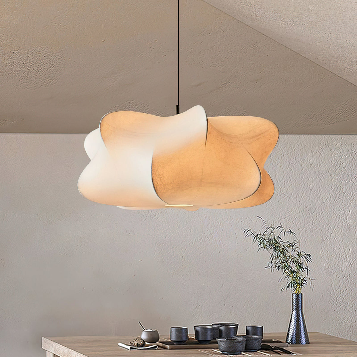 Mulberry Silk Pendant Light | Adjustable Metal Suspension | Soft Diffused Lighting for Living Rooms and Bedrooms