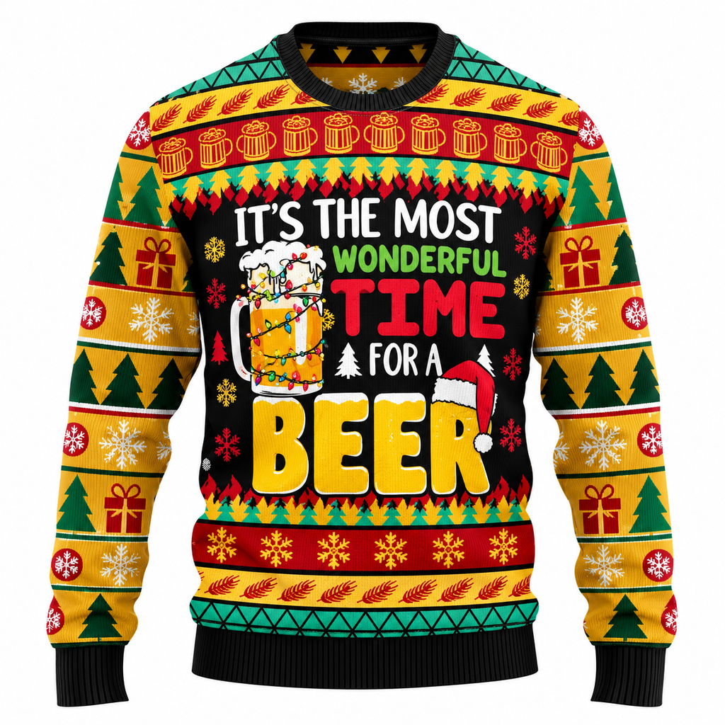 Men's Jingle Beers Christmas Sweater – Funny 3D Printed Unisex Holiday Pullover