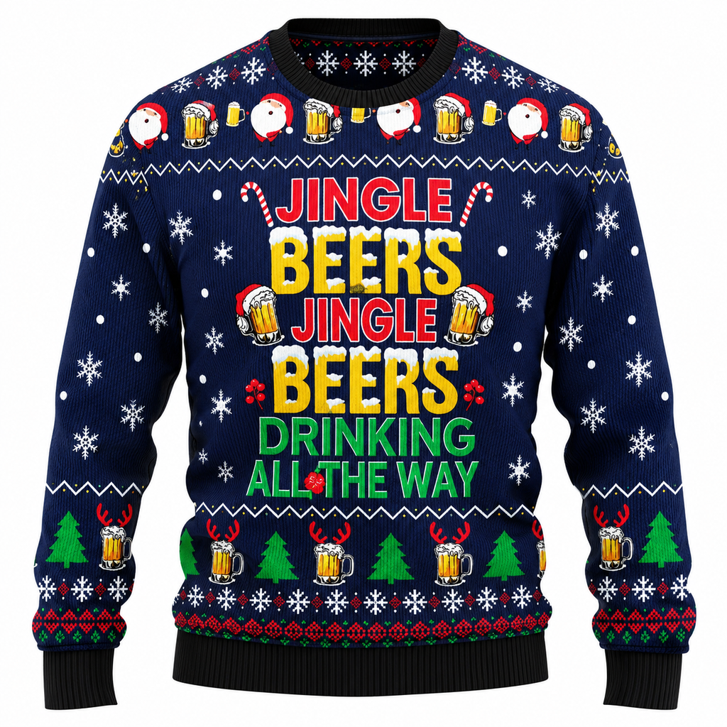 Men's Jingle Beers Christmas Sweater – Funny 3D Printed Unisex Holiday Pullover
