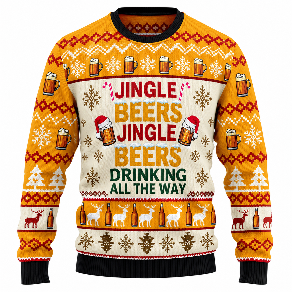 Men's Jingle Beers Christmas Sweater – Funny 3D Printed Unisex Holiday Pullover