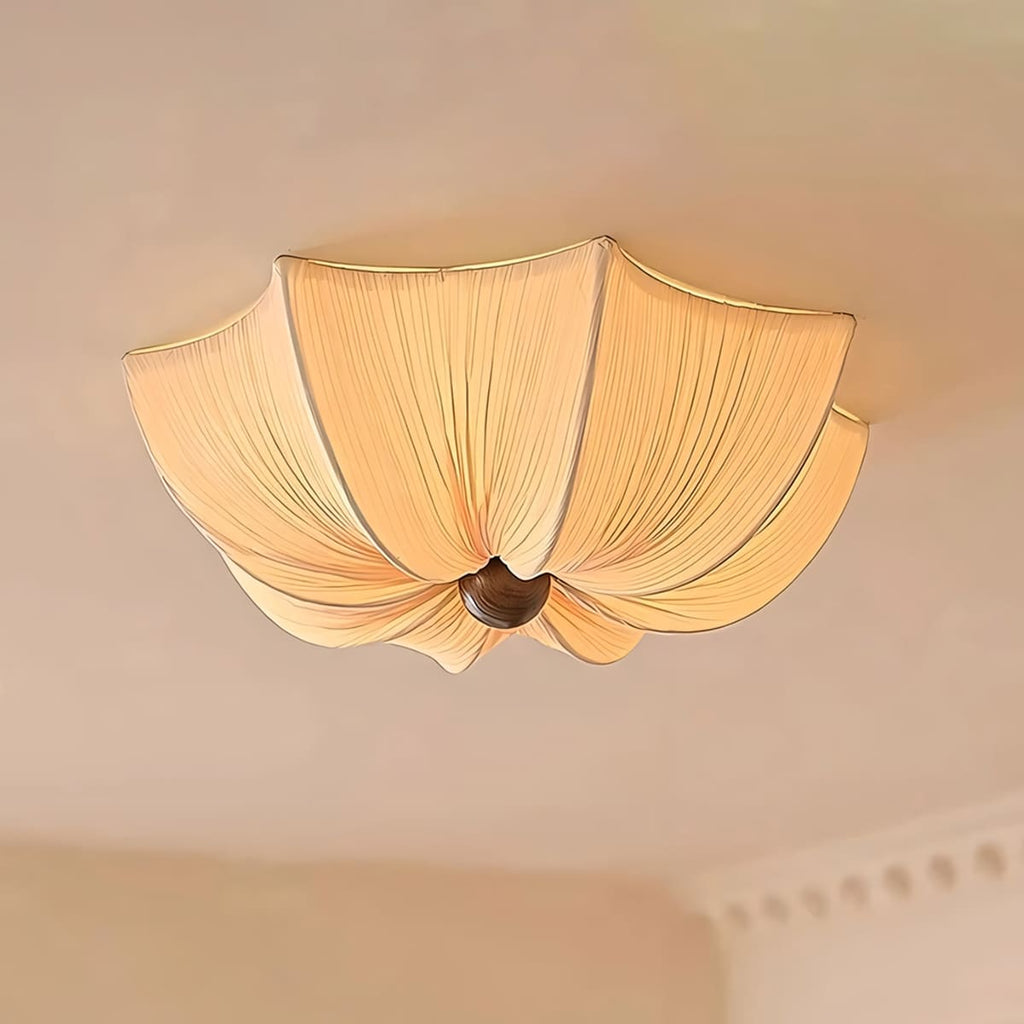 Ceiling Light Metal Fabric Wood | Modern Minimalist Flush Mount | Integrated 50,000 Hour LED for Ambient Indoor Lighting