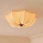 Ceiling Light Metal Fabric Wood | Modern Minimalist Flush Mount | Integrated 50,000 Hour LED for Ambient Indoor Lighting