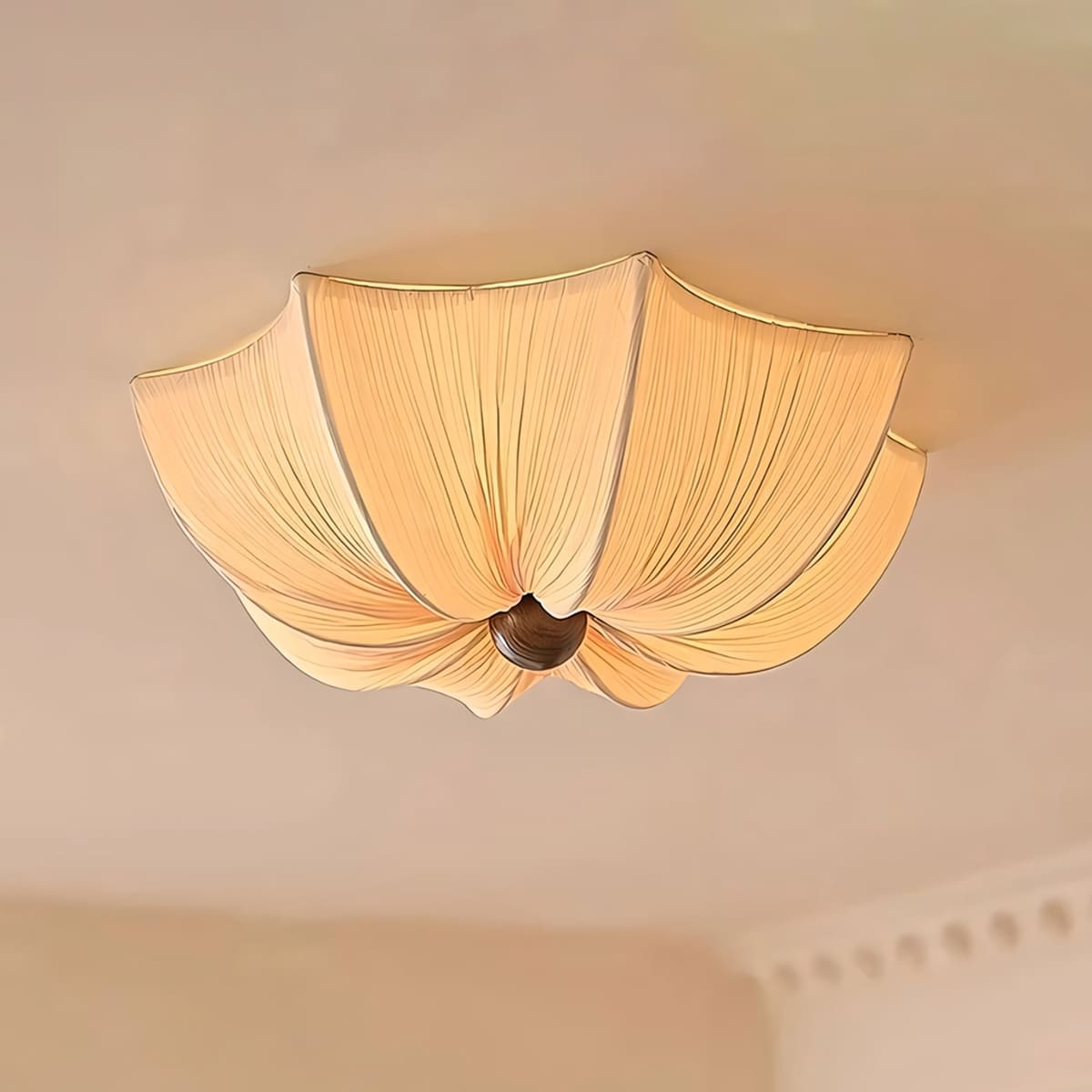 Ceiling Light Metal Fabric Wood | Modern Minimalist Flush Mount | Integrated 50,000 Hour LED for Ambient Indoor Lighting