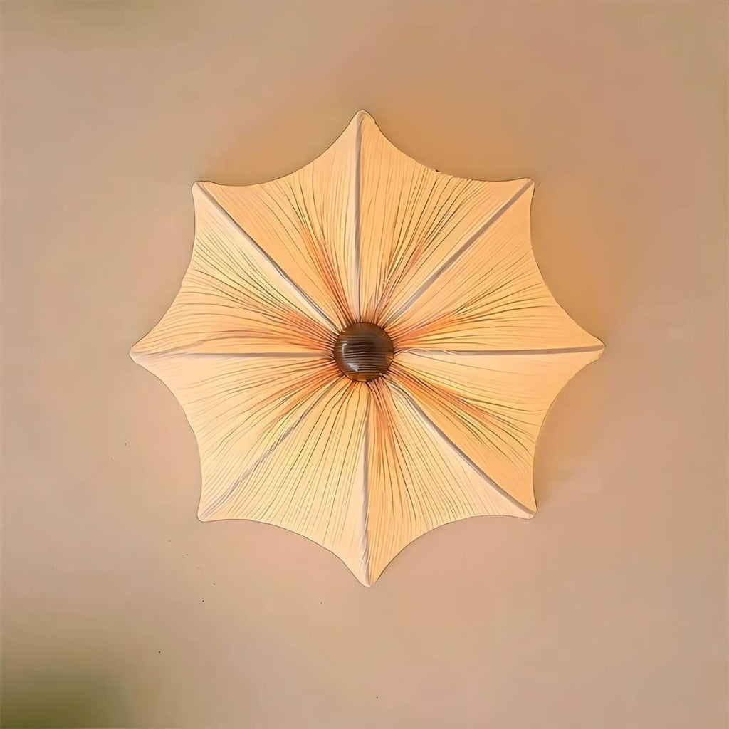 Ceiling Light Metal Fabric Wood | Modern Minimalist Flush Mount | Integrated 50,000 Hour LED for Ambient Indoor Lighting
