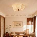 Ceiling Light Metal Fabric Wood | Modern Minimalist Flush Mount | Integrated 50,000 Hour LED for Ambient Indoor Lighting