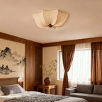 Ceiling Light Metal Fabric Wood | Modern Minimalist Flush Mount | Integrated 50,000 Hour LED for Ambient Indoor Lighting