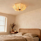 Ceiling Light Metal Fabric Wood | Modern Minimalist Flush Mount | Integrated 50,000 Hour LED for Ambient Indoor Lighting