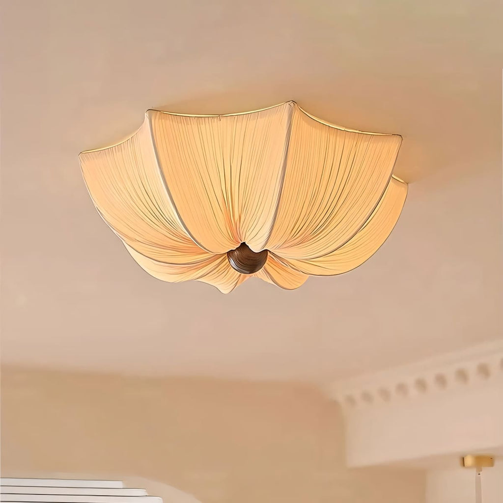 Ceiling Light Metal Fabric Wood | Modern Minimalist Flush Mount | Integrated 50,000 Hour LED for Ambient Indoor Lighting