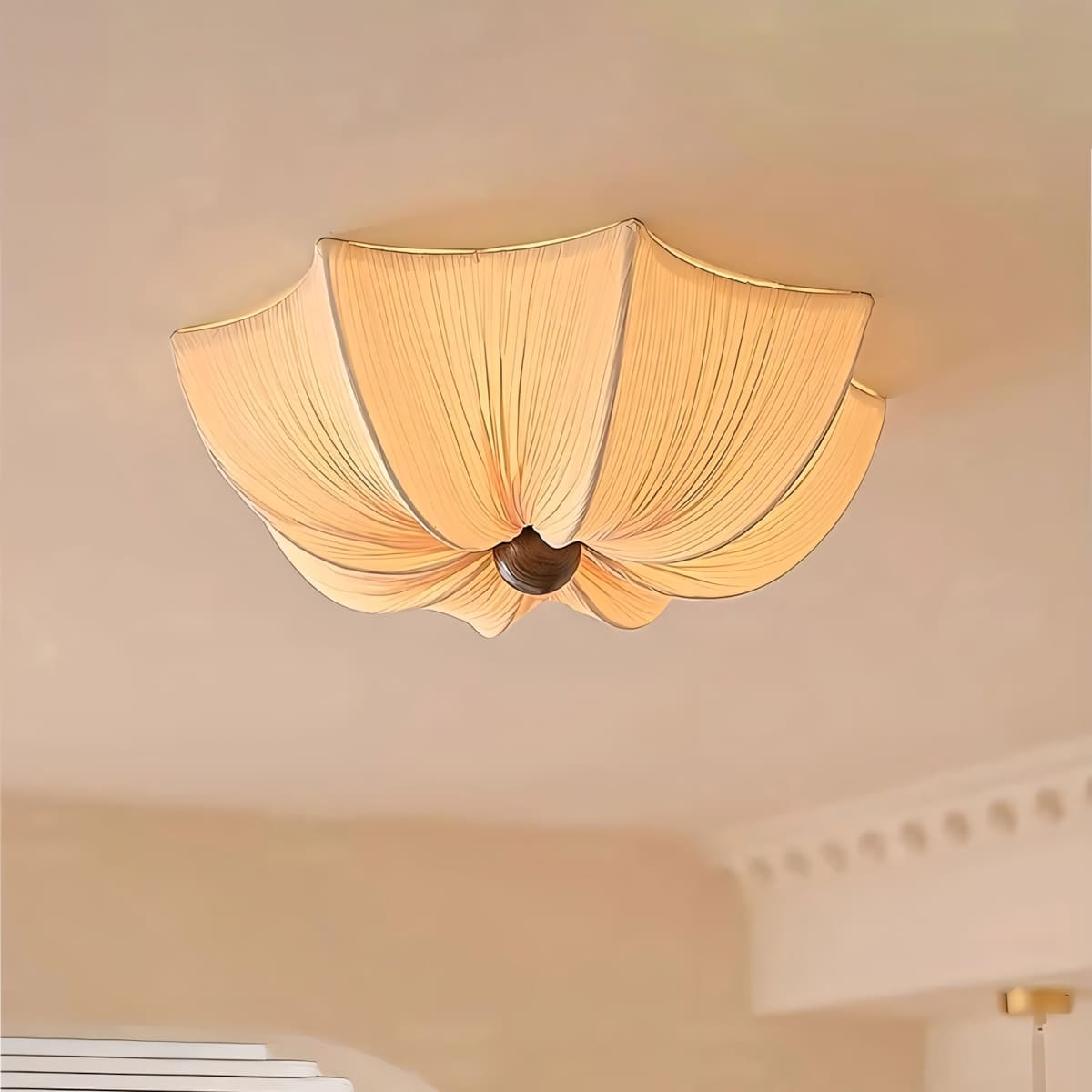 Ceiling Light Metal Fabric Wood | Modern Minimalist Flush Mount | Integrated 50,000 Hour LED for Ambient Indoor Lighting