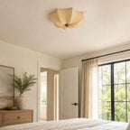 Ceiling Light Metal Fabric Wood | Modern Minimalist Flush Mount | Integrated 50,000 Hour LED for Ambient Indoor Lighting