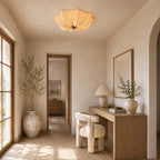 Ceiling Light Metal Fabric Wood | Modern Minimalist Flush Mount | Integrated 50,000 Hour LED for Ambient Indoor Lighting