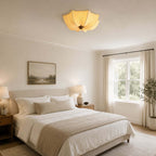 Ceiling Light Metal Fabric Wood | Modern Minimalist Flush Mount | Integrated 50,000 Hour LED for Ambient Indoor Lighting