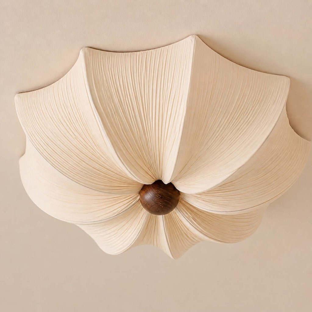 Ceiling Light Metal Fabric Wood | Modern Minimalist Flush Mount | Integrated 50,000 Hour LED for Ambient Indoor Lighting