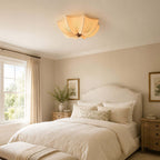 Ceiling Light Metal Fabric Wood | Modern Minimalist Flush Mount | Integrated 50,000 Hour LED for Ambient Indoor Lighting