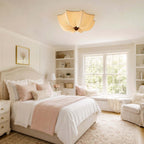 Ceiling Light Metal Fabric Wood | Modern Minimalist Flush Mount | Integrated 50,000 Hour LED for Ambient Indoor Lighting