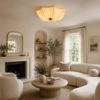 Ceiling Light Metal Fabric Wood | Modern Minimalist Flush Mount | Integrated 50,000 Hour LED for Ambient Indoor Lighting